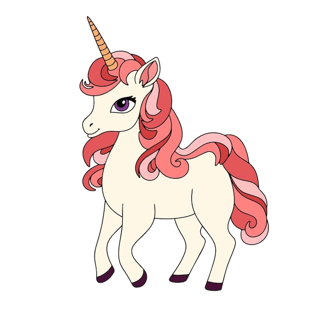 Cute unicorn in doodle style Hand drawn unicorn isolated on white background Vector illustration