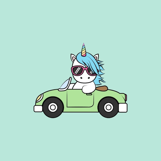 Cute unicorn driving car cartoon