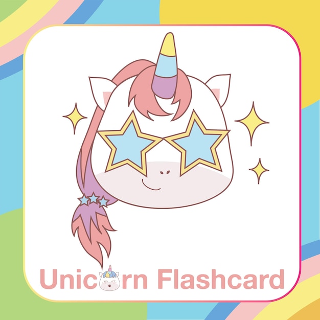 Cute Unicorn Flashcard for Children. Ready to print. Printable game card. Vector file.