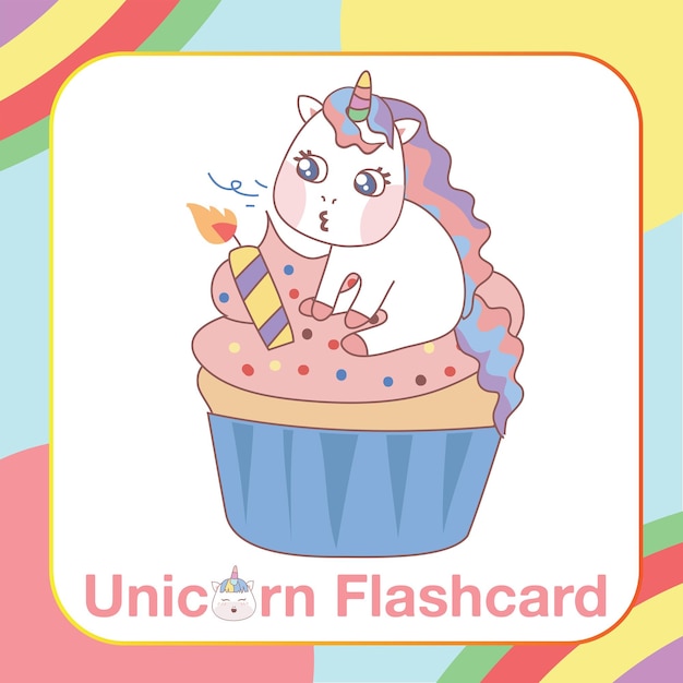 Cute Unicorn Flashcard for Children. Ready to print. Printable game card. Vector file