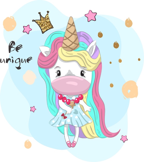 Cute unicorn girl cartoon hand drawn