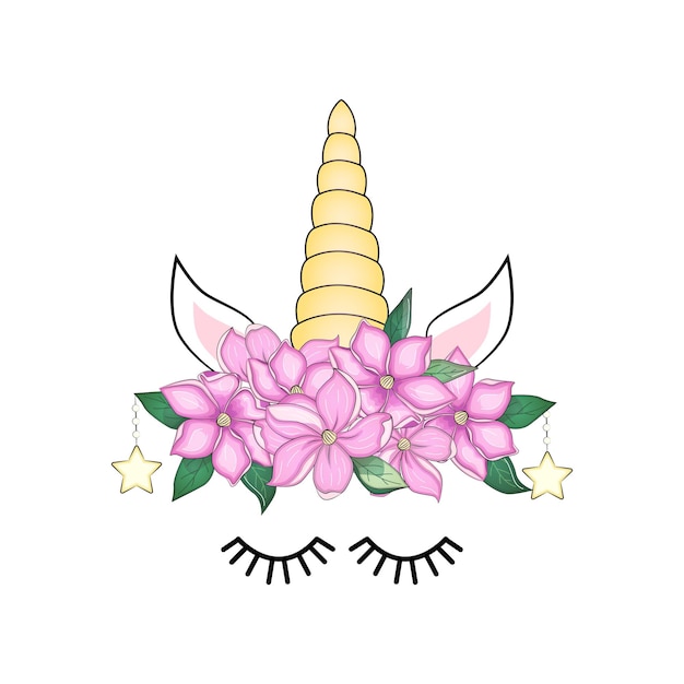 Vector cute unicorn head with flower crown