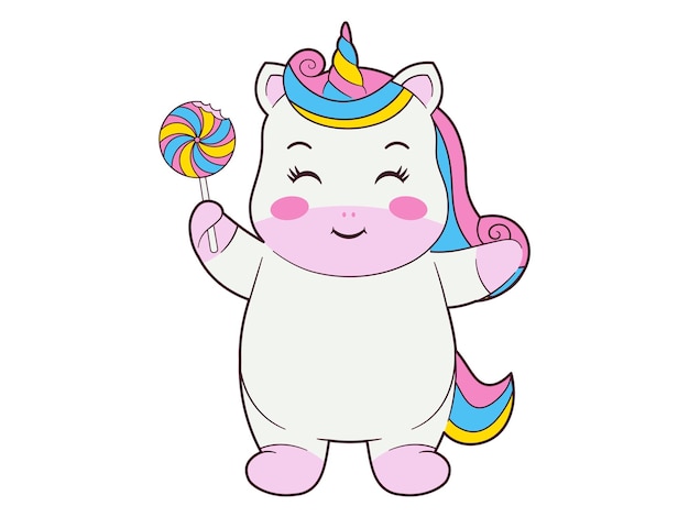 Cute Unicorn Holding Lollipop Illustration