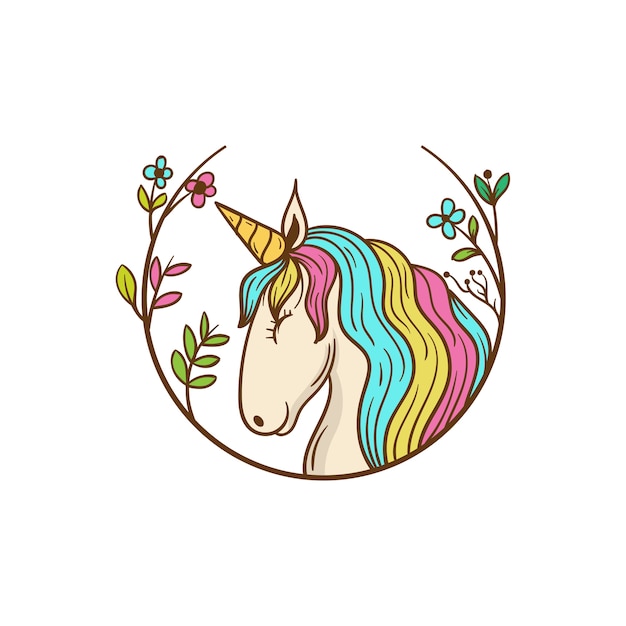 cute unicorn horse with floral frame illustration