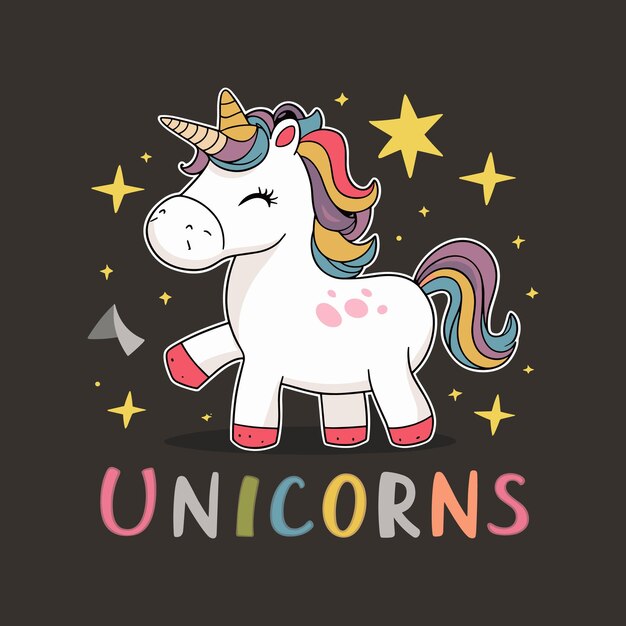 Vector cute unicorn illustration for t shirt design unicorn vector unicorn princess cartoon vector