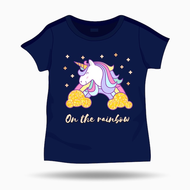 Cute Unicorn illustration on T Shirt kids template