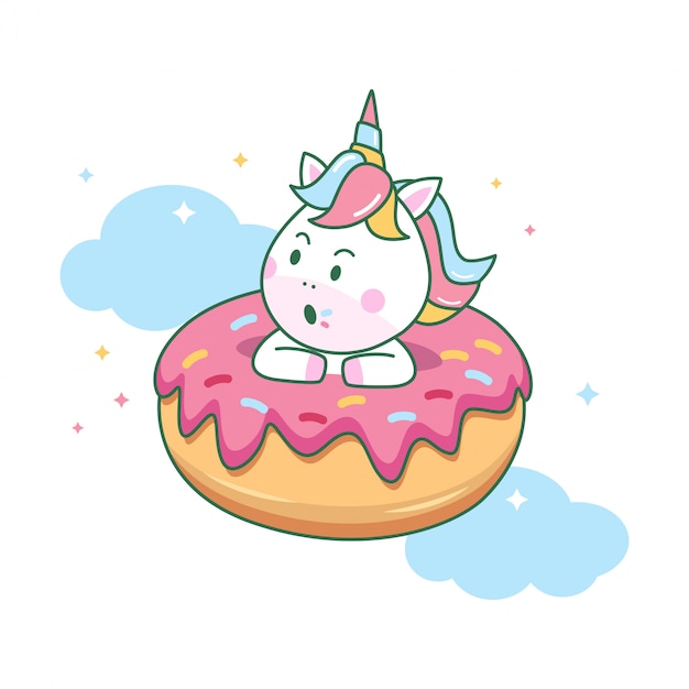 Cute unicorn inside the donuts