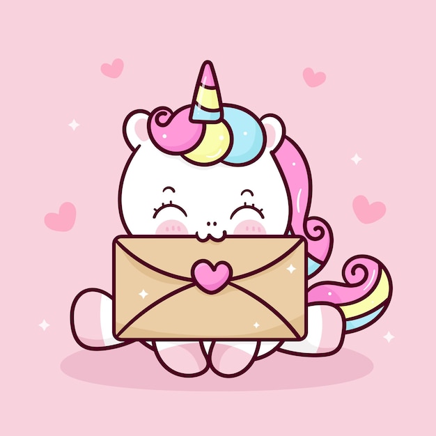 Cute unicorn and love letter card kawaii animal