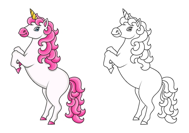 Cute unicorn Magic fairy horse Coloring book page for kids Cartoon style