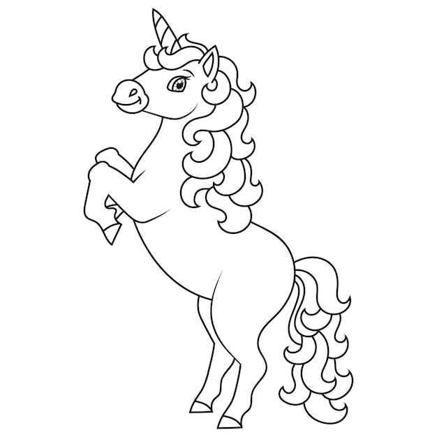 Cute unicorn Magic fairy horse Coloring book page for kids