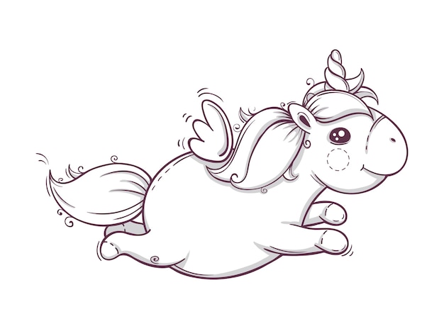 Vector cute unicorn. monochrome sketch hand drawn style, vector illustration