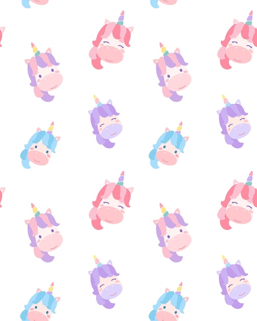 Cute unicorn pattern.Vector cartoon character illustration.Design for 
children's textiles. Girls, kids. magic concept.Isolated on white background. Cute unicorn horse with rainbow  horn, beauty hair.