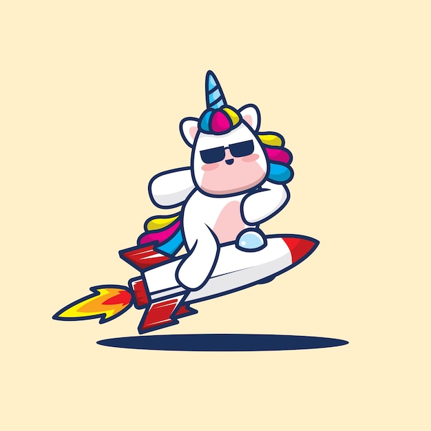 Cute unicorn play with rocket