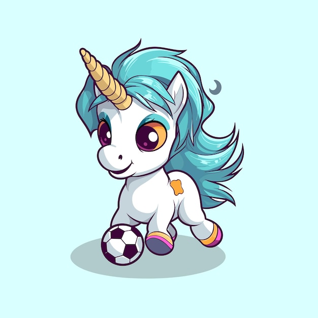 cute unicorn playing football vector illustration