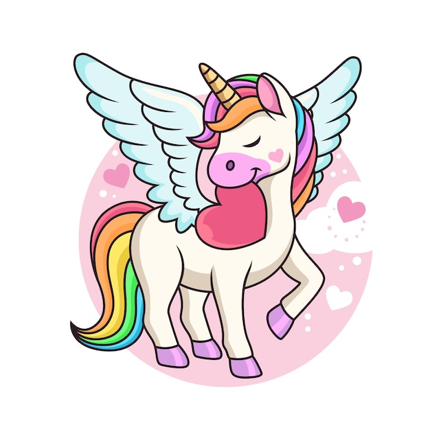 Cute Unicorn Playing Phone with Love Icon Illustration