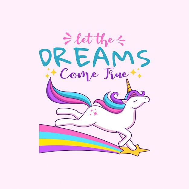 Vector cute unicorn quotes inspirational for kids