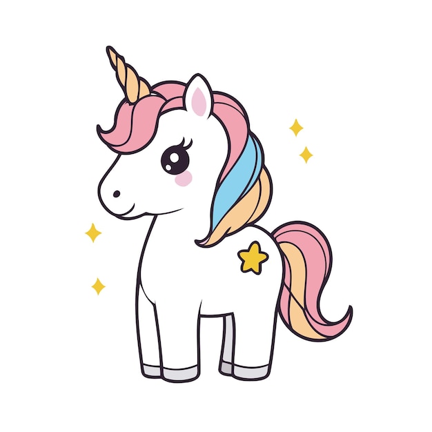 Cute Unicorn vector Illustration for Kids Story Books and Coloring Books