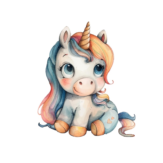 cute unicorn vector illustration in watercolor style