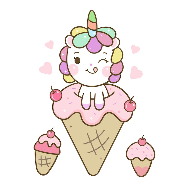 Cute unicorn vector love icecream cartoon