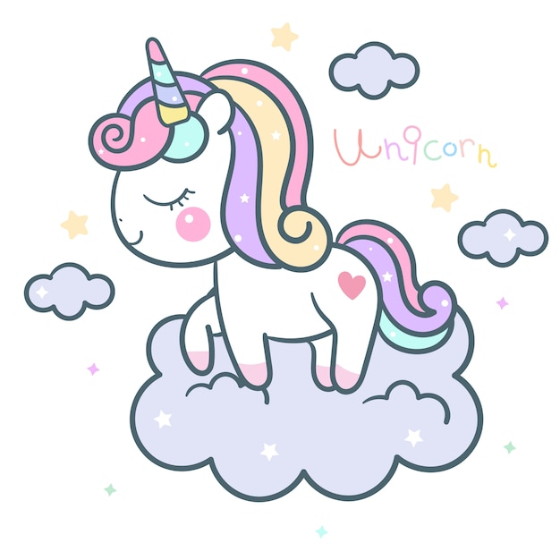 Cute Unicorn vector on the sky