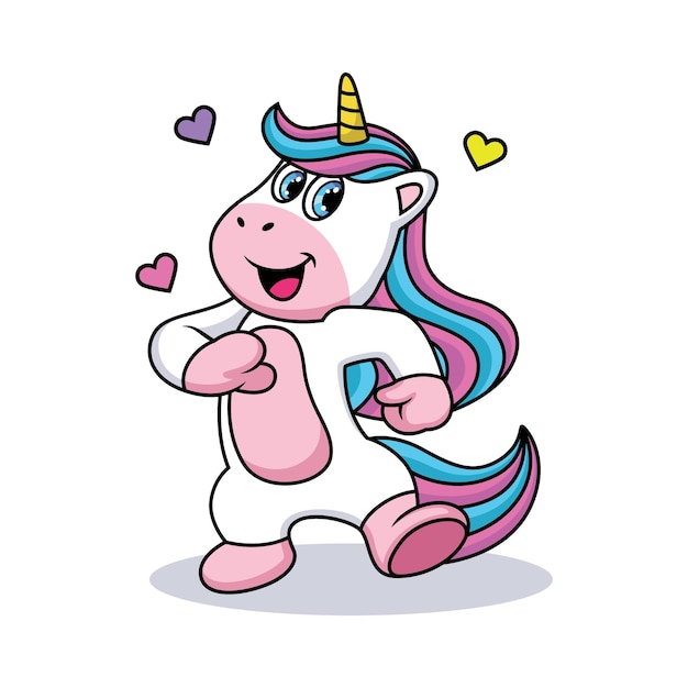 Cute Unicorn Walking with Funny Expression.