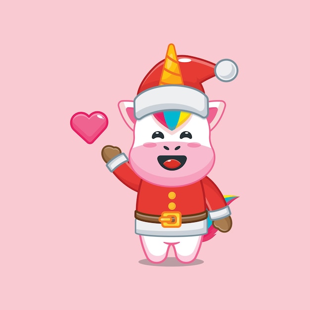 Cute unicorn wearing santa costume in christmas day Cute christmas cartoon illustration