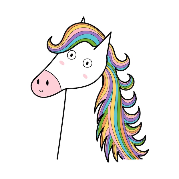 Cute unicorn with beautiful rainbow mane print for kids Funny magic animal isolated element