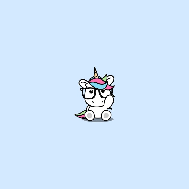 Cute unicorn with big glasses cartoon vector illustration