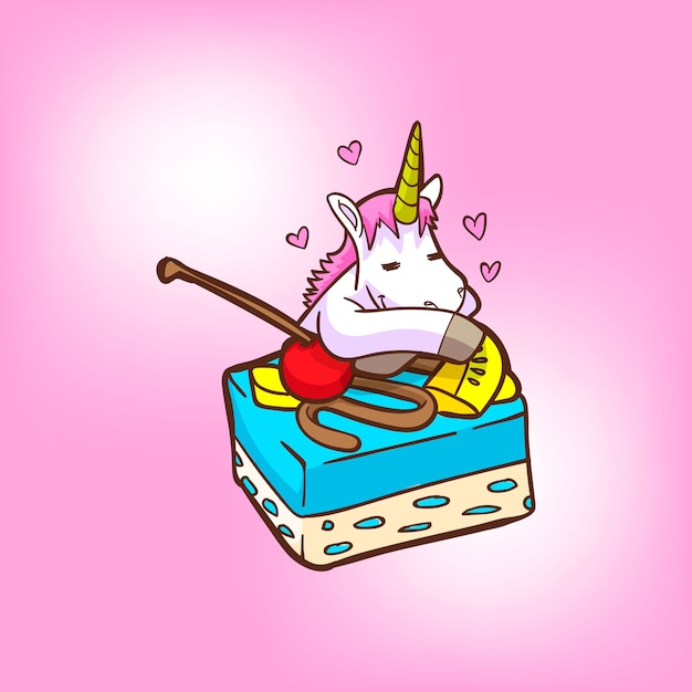 Cute unicorn with cheese cake