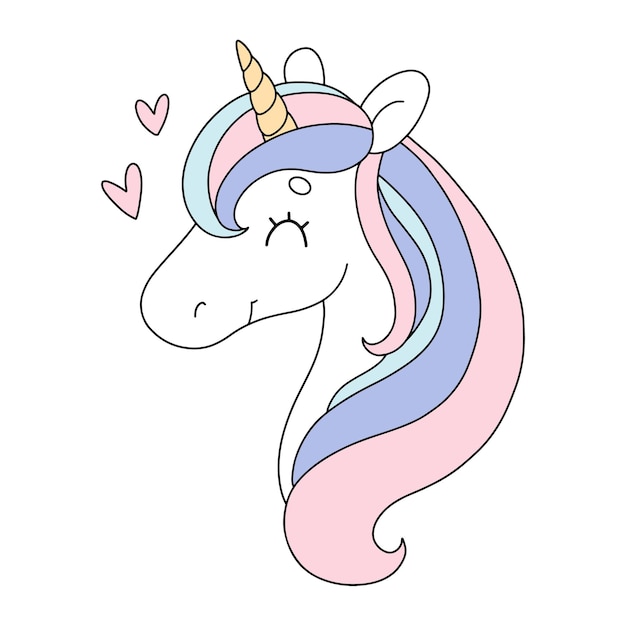 Cute unicorn with hearts in pastel colors