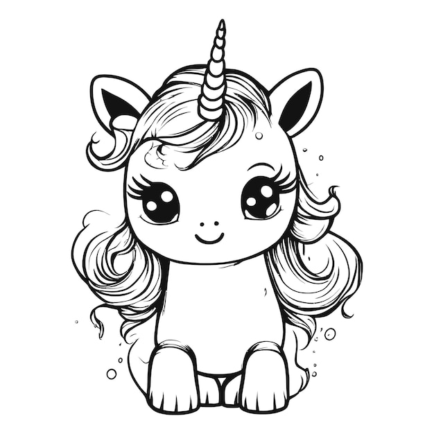 a cute unicorn with a horn on its head line art outline vector design