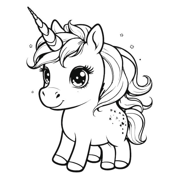 a cute unicorn with a horn on its head line art outline vector design