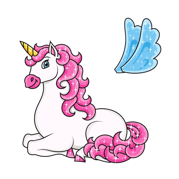 Cute unicorn with wings Magic fairy horse Cartoon character Colorful vector illustration Design element