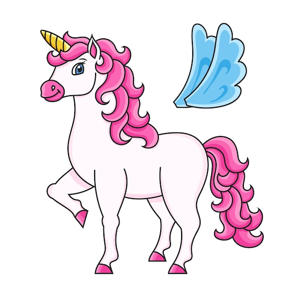 Cute unicorn with wings Magic fairy horse Colorful vector illustration Design element