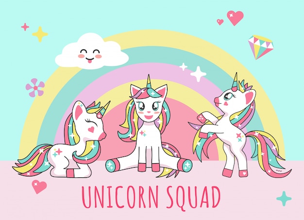 Cute unicorns and inscription unicorn squad