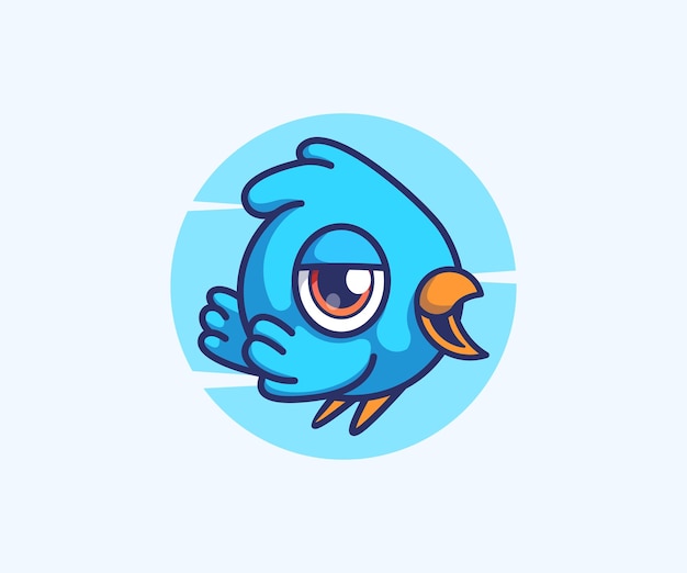 cute and unique circle shaped blue bird vector illustration flat cartoon style icon