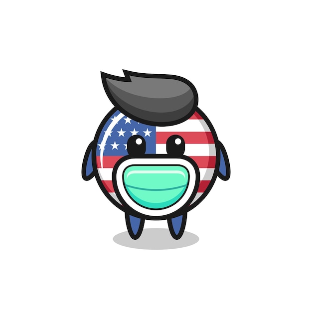 Cute united states flag badge cartoon wearing a mask , cute style design for t shirt, sticker, logo element