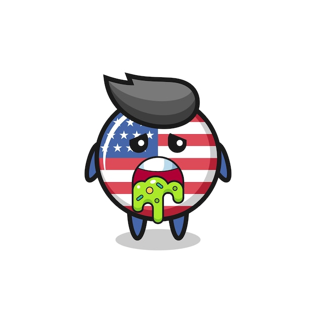 The cute united states flag badge character with puke , cute style design for t shirt, sticker, logo element