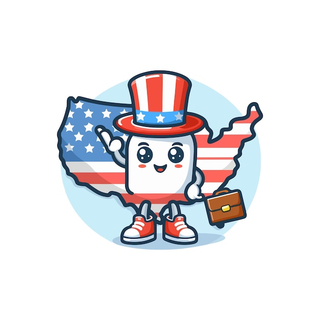 Cute United States map cartoon vector icon illustration Animal Holiday Icon Concept Isolated