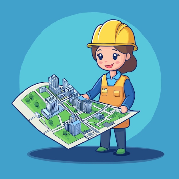 Cute Urban Planner Developing City Maps Vector