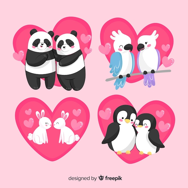 Cute valentine animal couples pack