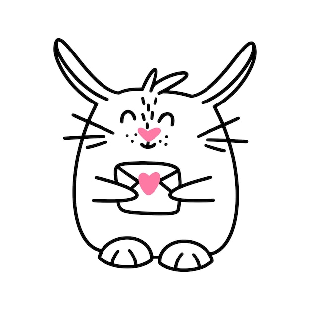 A cute valentine bunny holds a letter with a heart symbol