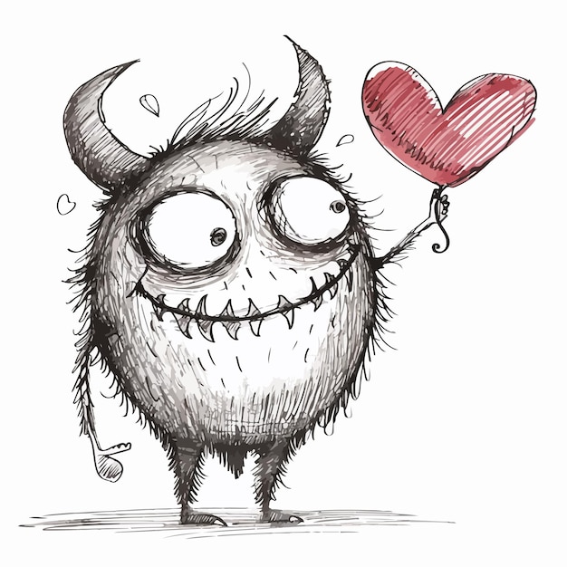 Vector cute valentine monster sketch on white background