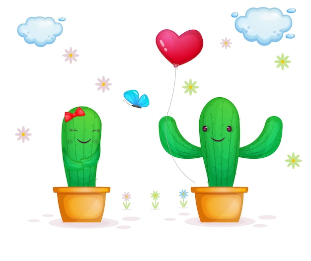 Cute valentine's day cactus couple