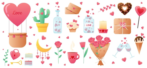 Cute Valentine's Day elements isolated