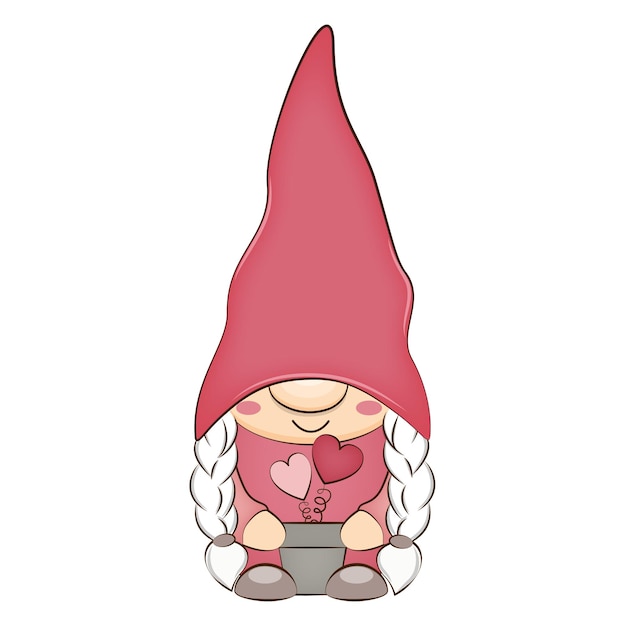 Cute Valentines day gnome. Vector stock illustration.