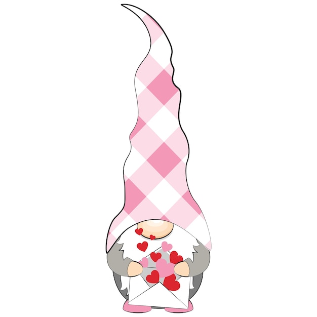 Cute Valentines day gnome. Vector stock illustration.