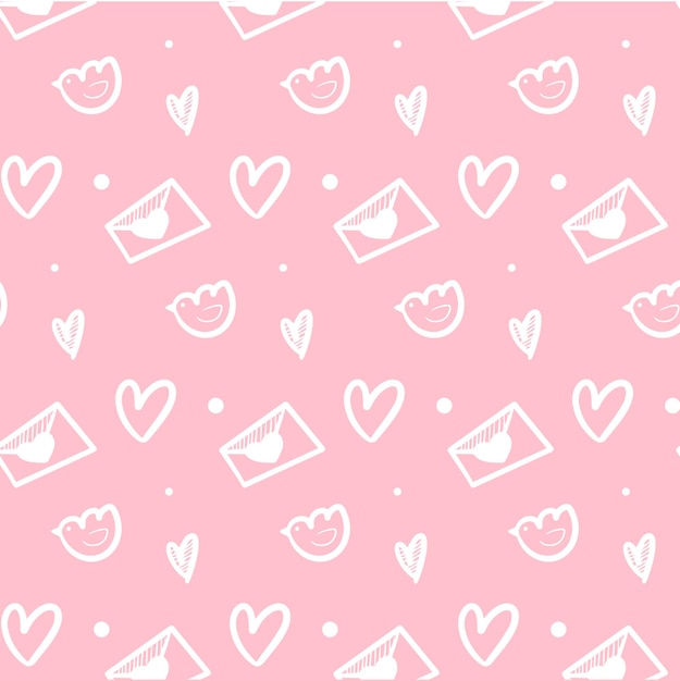 Cute valentines day pattern with hearts and letters. Pink background