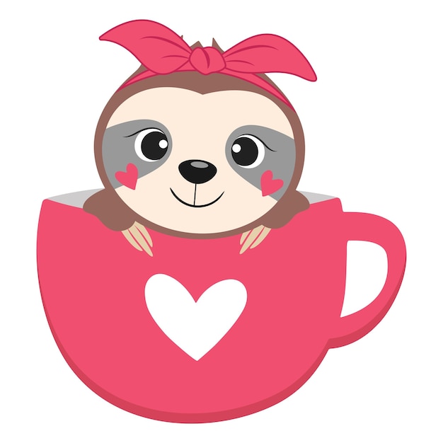 Cute Valentines day sloth. Vector stock illustration.