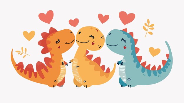 Vector cute valentines dinosaurs clipart for designs and projects